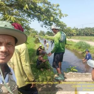 Jaga Ketahanan Pangan, Petani dan Petugas BPP Megang Sakti Gelar Gotong Royong Bersihkan Irigasi dan Vaksinasi PMK