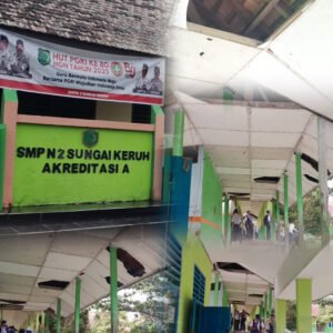 Plafon  SMPN 2 Sungai Keruh Bolong-bolong  Aliran Dana BOS Dipertanyakan.